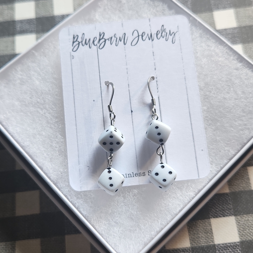 Dice Earrings - Stainless Steel - Handmade - Picture 1 of 5